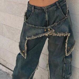 Aelfric Eden: Distressed Effect Patchwork Star Denim Jeans / SIZE 36